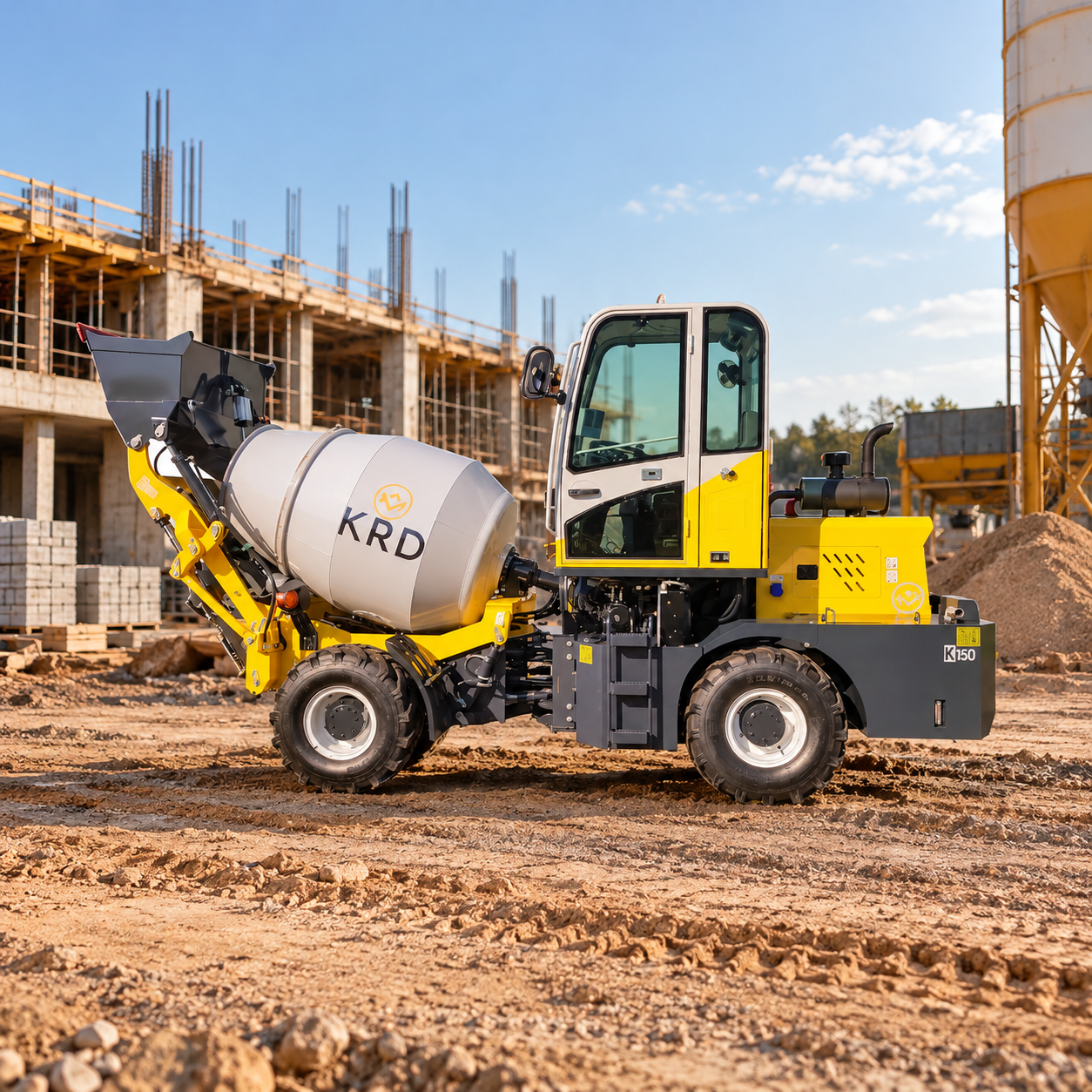 Autobetoneira K-150 da KRD Equipamentos em canteiro de obras