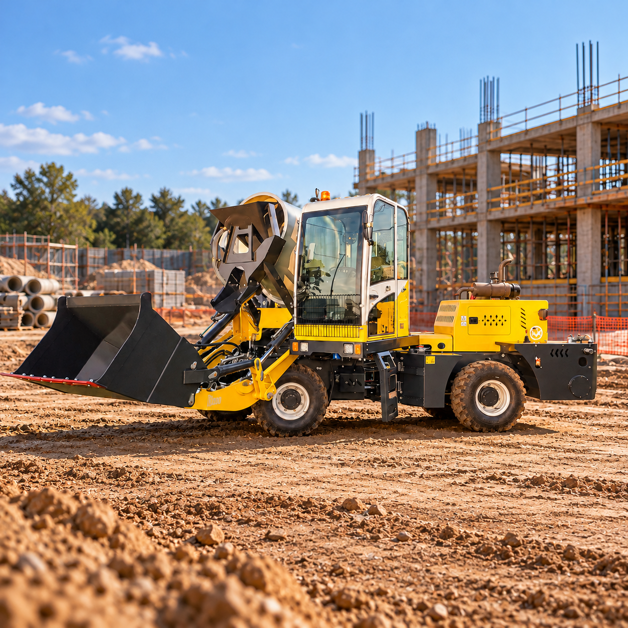 Autobetoneira K-200 da KRD Equipamentos em canteiro de obras