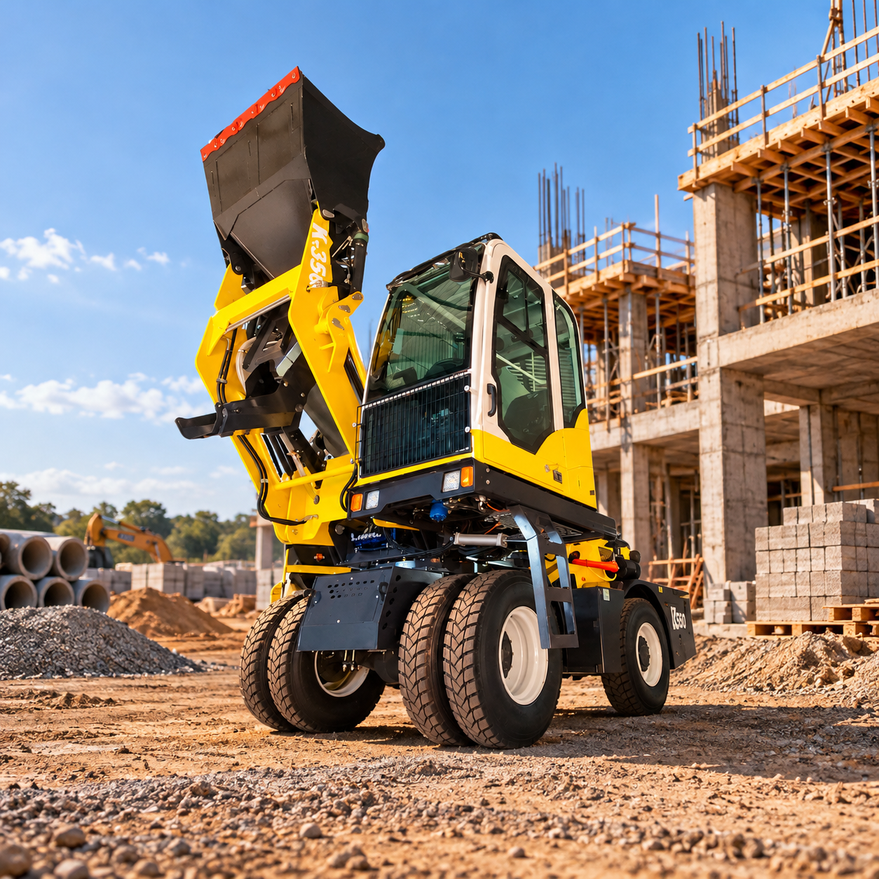 Autobetoneira K-350 da KRD Equipamentos em canteiro de obras